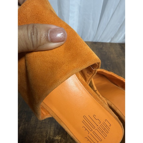 Charlotte Stone Kayla Orange Suede Wood Platform Clogs Women's 8 Sandals - Picture 13 of 16